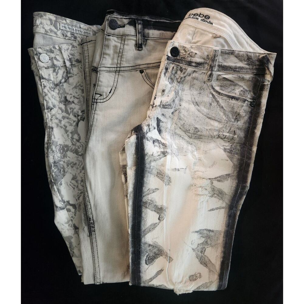 Lot Of 3 Womens Skinny Jeans Guess, BDG, bebe Painted Bleached Floral Size 27